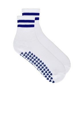 WellBeing + BeingWell Striped Half Crew Grip Sock in White.