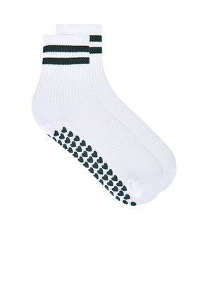 WellBeing + BeingWell Striped Half Crew Grip Sock in White.