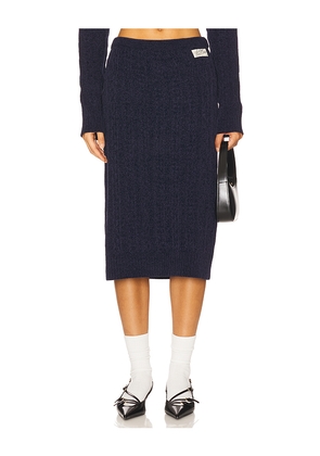 WE11DONE Cable Midi Skirt in Navy. Size L. Also in M, S.