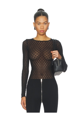 Wolford Velvet Net Illusion Bodysuit in Black. Size L. Also in XS, S, M.