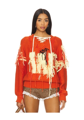 Yuhan Wang Letterman Fringed Hockey Pullover in Red. Size L. Also in M, XL.