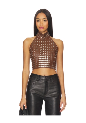 Understated Leather Studded Top in Brown. Size M. Also in S, XS.
