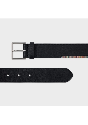 Paul Smith Black Leather Belt with 'Signature Stripe' Edge