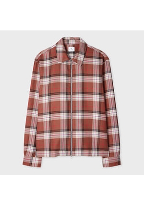 PS Paul Smith Brown Double-Face Cotton Check Zip-Front Shirt