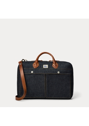 Leather-Trim Indigo Denim Briefcase