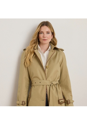 Faux-Leather-Trim Trench Coat