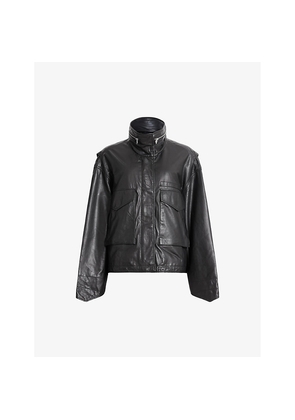 Womens Allsaints Clay Funnel-Neck Relaxed-Fit Leather Jacket