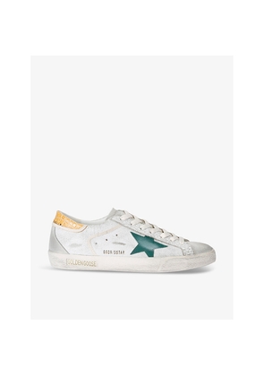 Mens Golden Goose Men's Superstar Star-Embroidered Croc Leather Low-Top Trainers