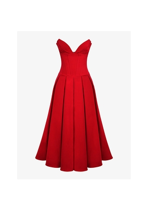 Womens House of CB Lady Plunge-Neck Stretch-Cotton Midi Dress