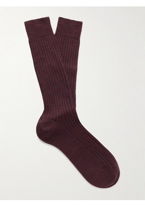 Mr P. - Ribbed Merino Wool-Blend Socks - Men - Purple