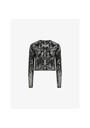 Womens Allsaints Greta Slim-Fit Embellished Mesh Top