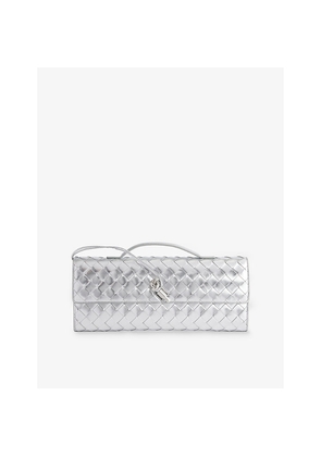 Womens Bottega Veneta Andiamo Intrecciato-Weave Metallic Leather Clutch Bag