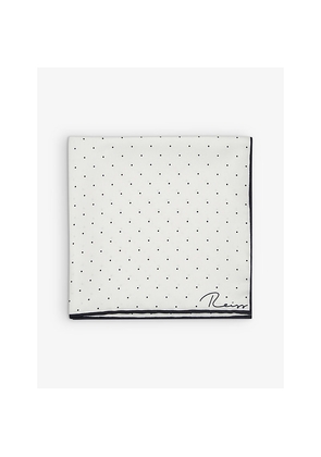 Mens Reiss Liam Polka-Dot Logo-Print Silk Pocket Square