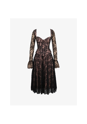 Womens House of CB Raquel Long-Sleeve Lace Midi Dress