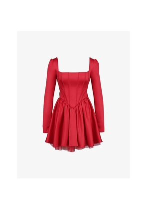 Womens House of CB Nina Long-Sleeve Corset Satin Mini Dress