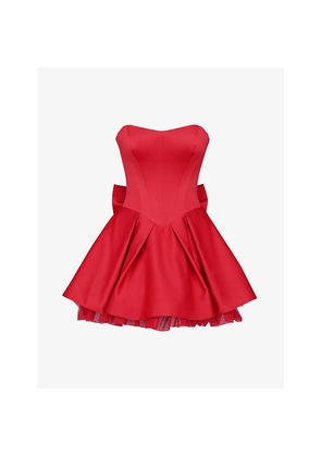 Womens House of CB Noele Bow Strapless Satin Mini Dress