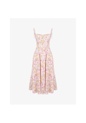 Womens House of CB Clarabelle Corseted Floral-Print Stretch-Woven Midi Dress