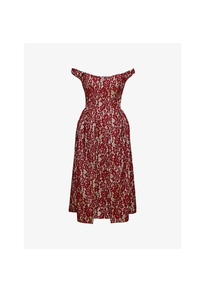 Womens House of CB Charming Off-The-Shoulder Lace and Satin Midi Dress