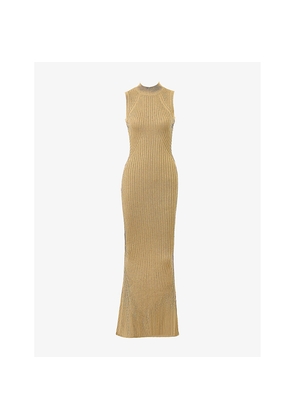 Womens House of CB Emmie Ribbed Metallic-Knit Maxi Dress