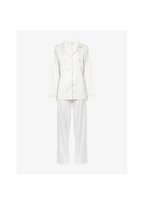 Womens The Nap Co Contrast-Piping Straight-Leg Stretch-Woven Pyjama Set