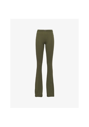 Womens Prada Ribbed Flared-Leg Knitted Cotton Trousers