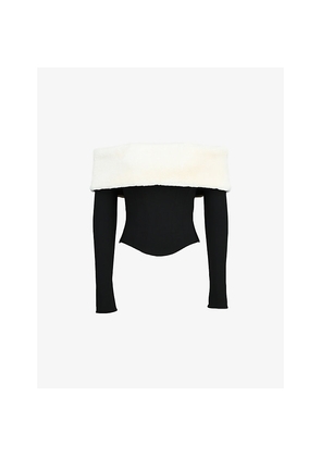 Womens Mistress Rocks Bandeau Faux-Fur Corset Top