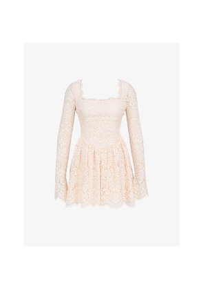 Womens House of CB Fae Square-Neck Long-Sleeve Lace Mini Dress