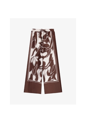 Womens Ro&Zo Swirl-Print Wide-Leg Woven Trousers