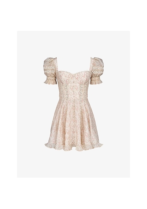 Womens House of CB Melita Puff-Sleeve Linen-Blend Mini Dress