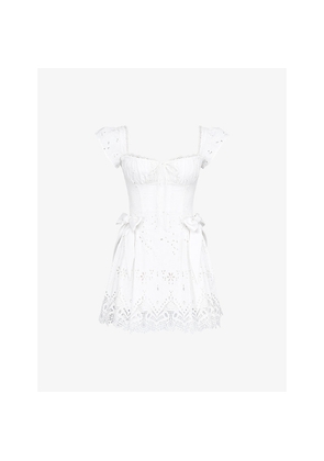 Womens House of CB Giglio Frill-Trim Broderie Cotton Mini Dress