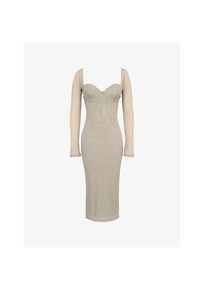 Womens House of CB Saisha Long-Sleeve Lace Midi Dress