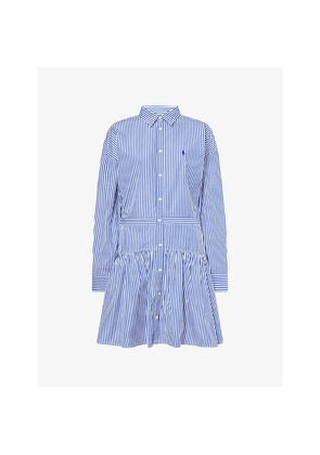 Womens Polo Ralph Lauren Striped Long-Sleeves Cotton-Poplin Midi Dress