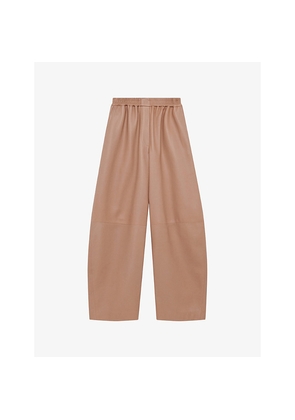 Womens Loewe Anagram-Embossed Barrel-Leg Leather Trousers