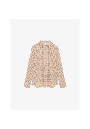 Womens The Kooples Polka-Dot Tie-Neck Stretch-Woven Shirt