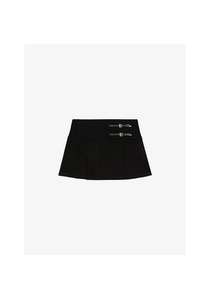 Womens The Kooples Buckle-Embellished Wrap-Front Cotton-Blend Mini Skirt