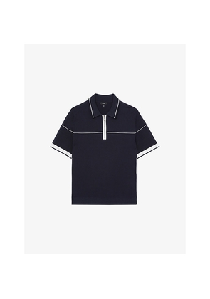 Mens Reiss Bradford Contrast-Seam Half-Zip Stretch-Knit Polo