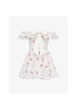 Womens House of CB Jaide Floral-Print Off-Shoulder Stretch-Cotton Mini Dress
