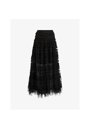 Womens Allsaints Arlea Elasticated-Waist Lace-Trim Woven Maxi Skirt
