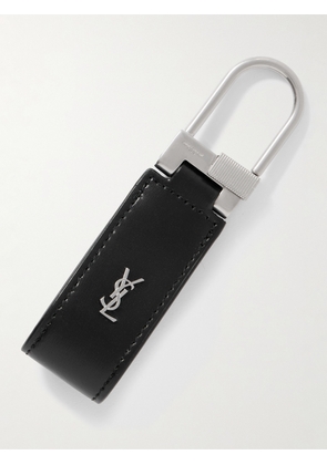 SAINT LAURENT - Tiny Cassandre Logo-Embellished Leather and Silver-Tone Key Fob - Men - Black
