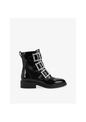 Womens KG Kurt Geiger Tisha Buckle Patent-Leather Ankle Boots