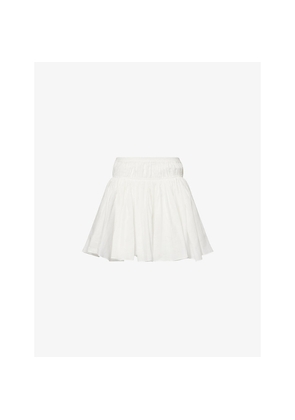 Womens Alaia Ruffled High-Waist Cotton and Linen Mini Skirt