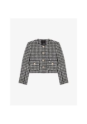Womens Maje Houndstooth Round-Neck Tweed Jacket