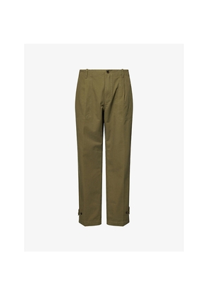 Mens Dunhill Herringbone Pleated Cotton Chino Trousers