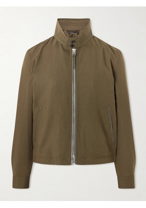 TOM FORD - Leather-Trimmed Virgin Wool, Cashmere and Silk-Blend Canvas Jacket - Men - Green - IT 46