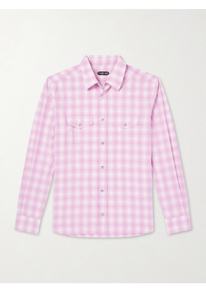 TOM FORD - Checked Cotton-Poplin Shirt - Men - Pink - EU 39