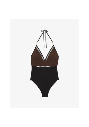 Womens Reiss Ray Colour-Block Stretch-Woven Swimsuit