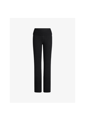 Womens Skims Foldover-Waistband Straight-Leg Wool-Blend Trousers