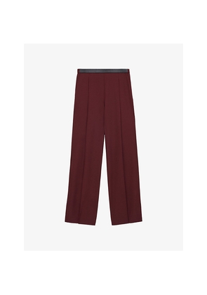 Womens Loewe Pleated Leather-Patch Wool Trousers