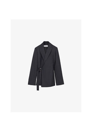 Womens Loewe Peak-Lapel Draped Wool and Leather Blend Jacket