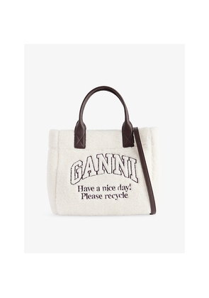 Womens Ganni Brand-Embroidered Faux-Shearling Shopper Bag